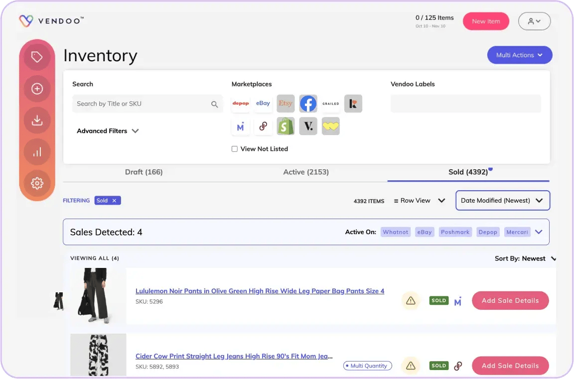 Delist and Relist Vendoo Dashboard