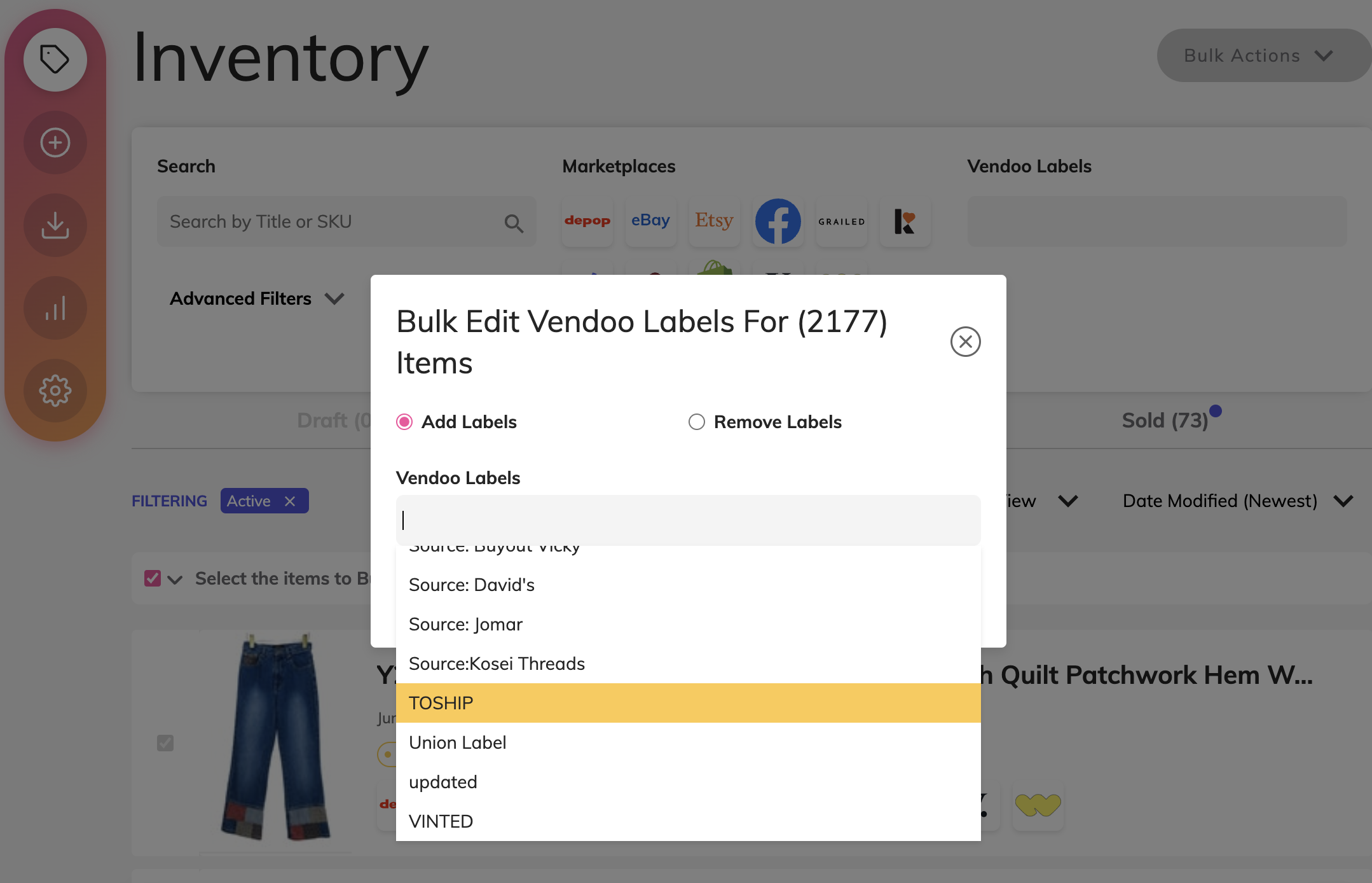 Bulk Edit Vendoo Labels