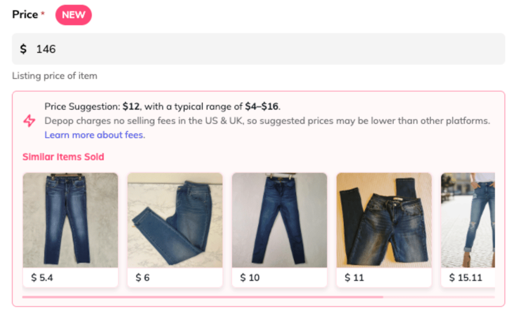 Depop API Price Suggestion