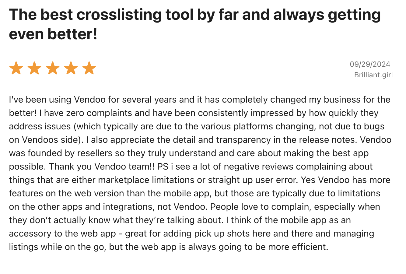 Vendoo Testimonial Screenshot