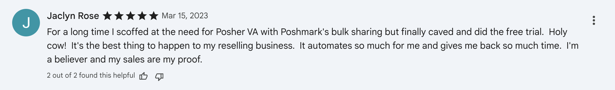 PosherVA Testimonial Screenshot