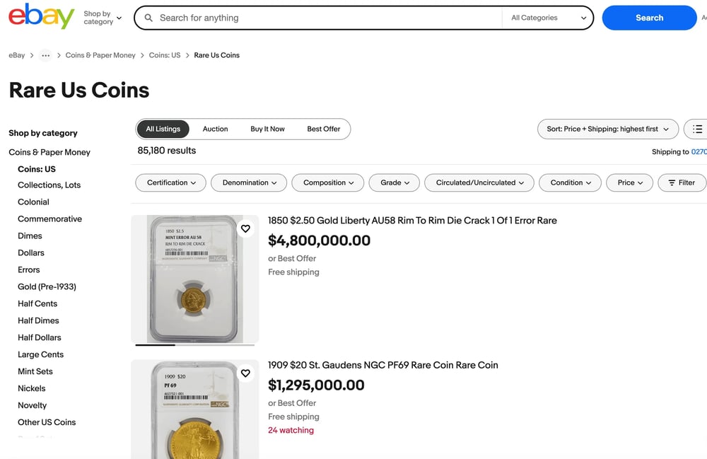 Sell rare coins on ebay