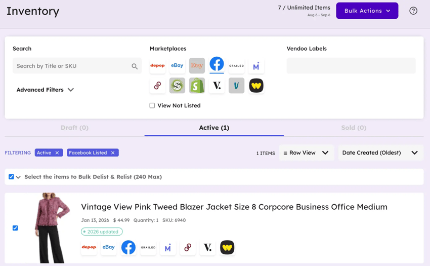 Vendoo Facebook Marketplace Screen