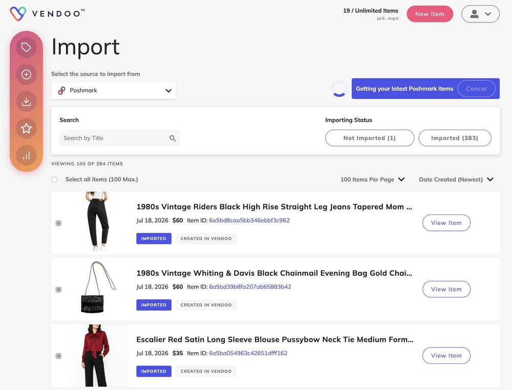 Vendoo Software Importing View