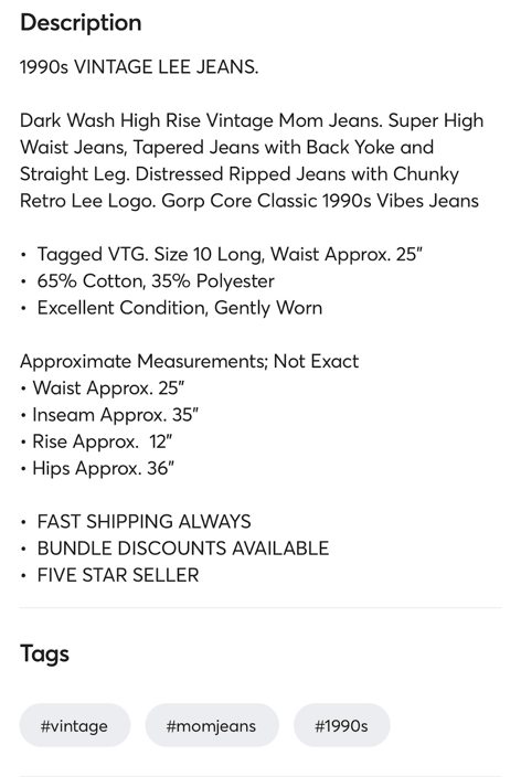 mercari jeans listing
