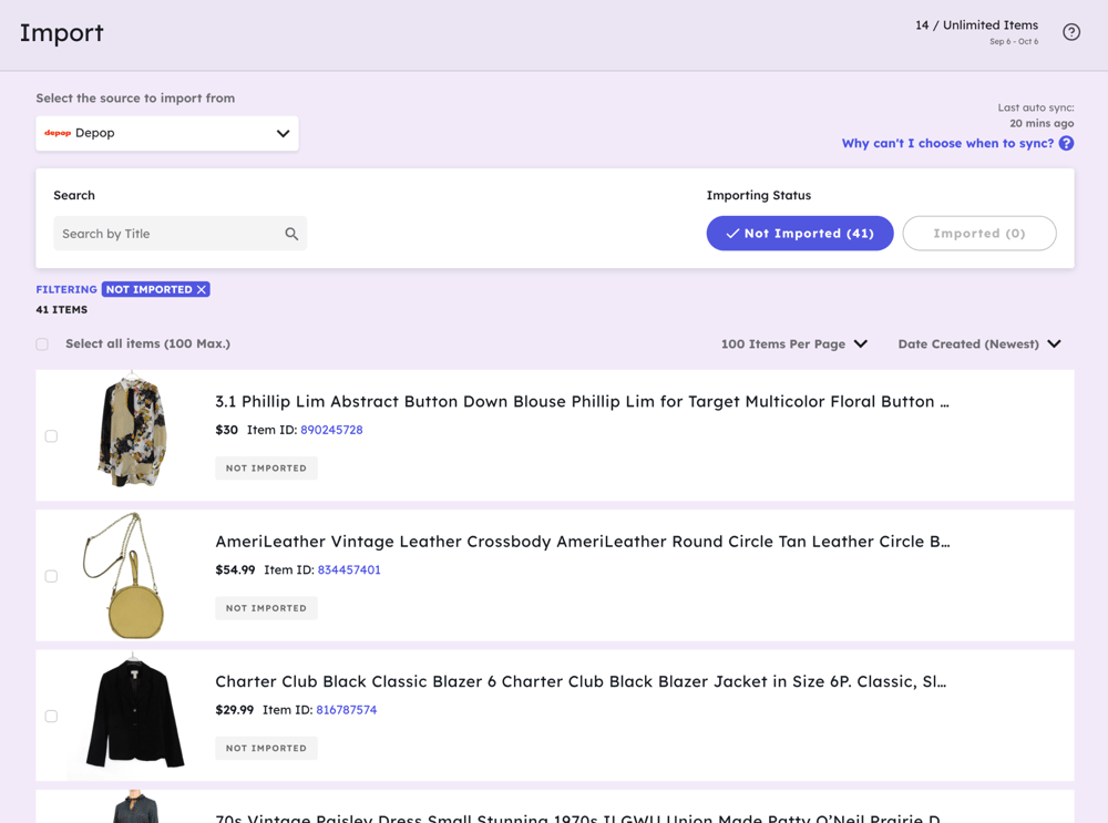 Vendoo's Import View