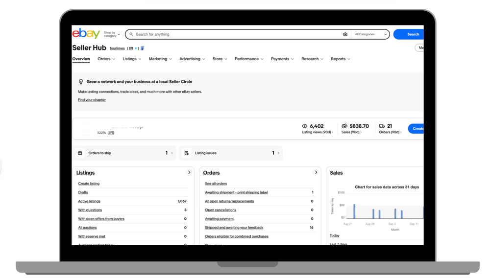 eBay Seller Hub View