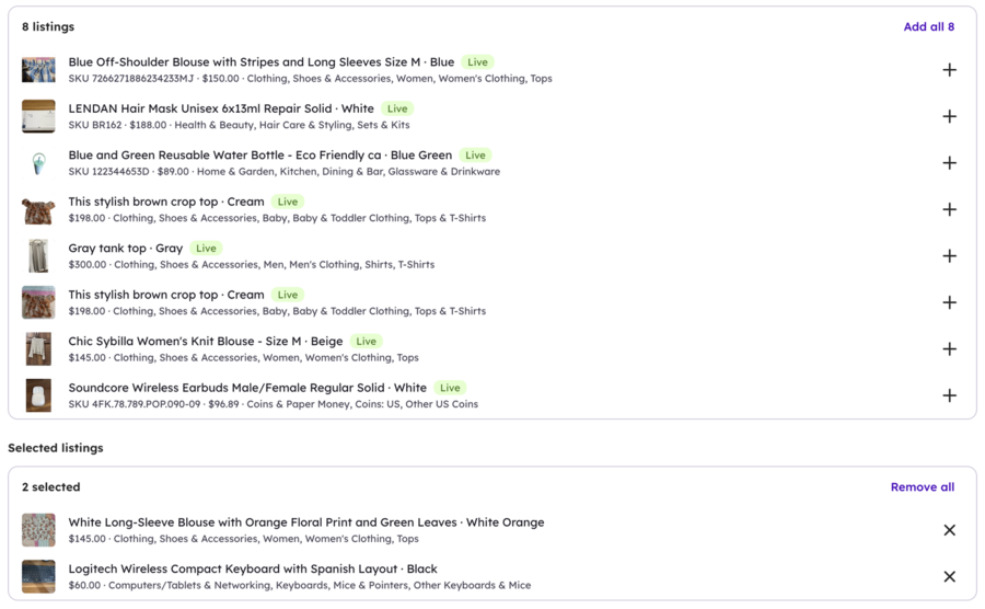 Selecting multiple eBay listings to include in a new Promoted Listings campaign in Vendoo